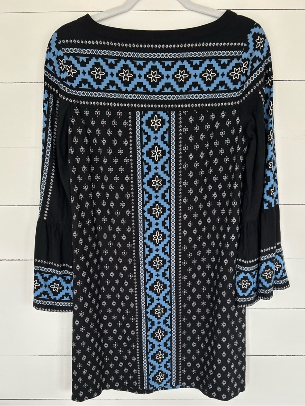 Loft Vibrant Geometric Tribal Bell Sleeve Dress. 100% Rayon, Size Medium. - Picture 2 of 6